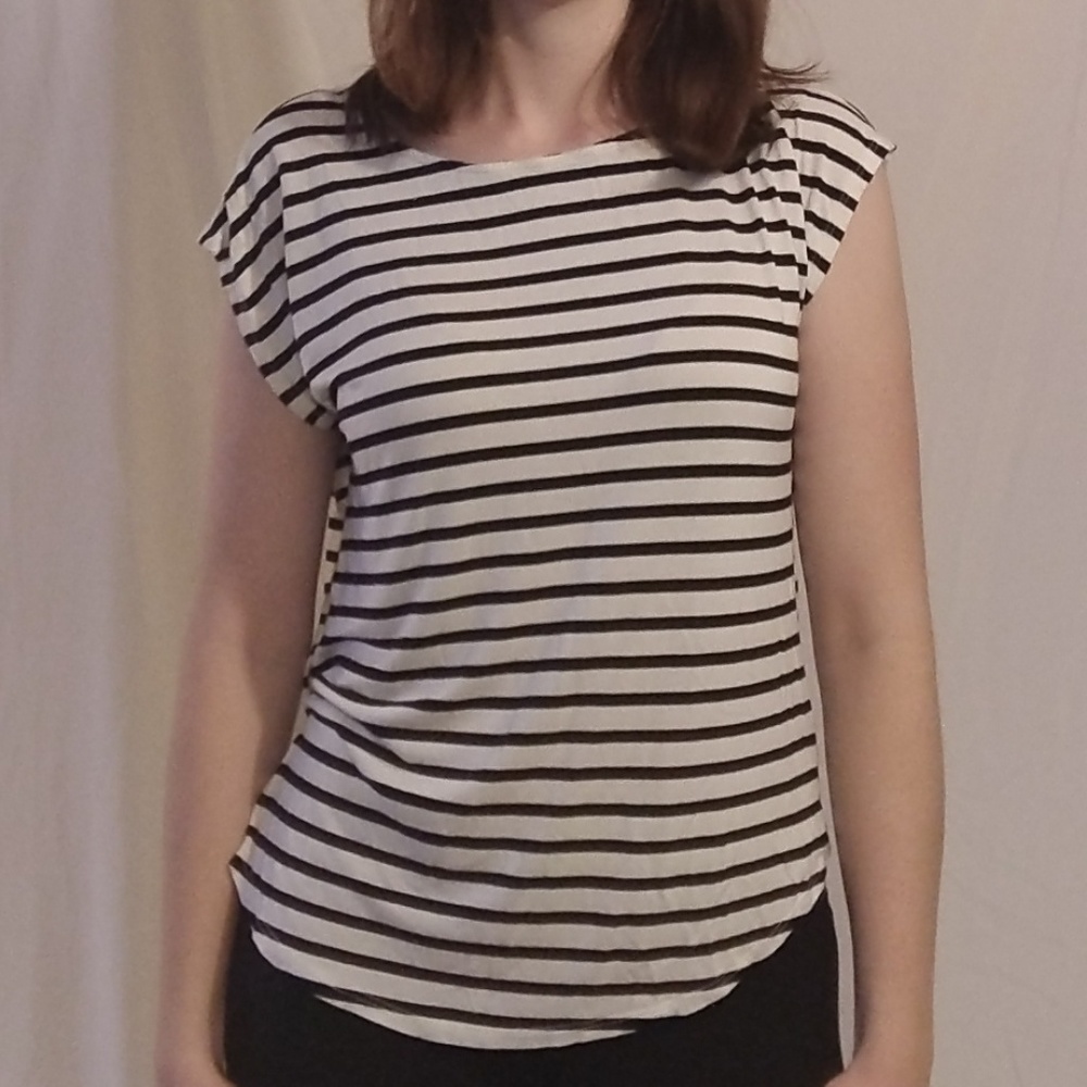 3/$15 Green Envelope Black and White Striped Tee